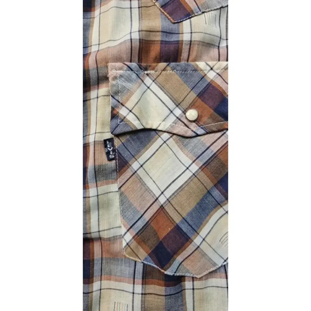 Vintage 70s Levis Saw Tooth Plaid Western‎ Shirt Medium Regular Fit Great Cond